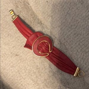 Vintage red leather bracelet and necklace set